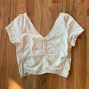 Urban outfitters cropped white tee with cinched front and sides